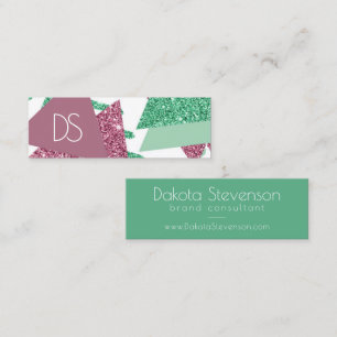 80s Fresh Abstract   Pink and Green Shapes Website Mini Business Card