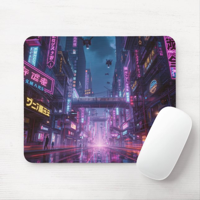 80s Futuristic Neon Cityscape Gaming Mouse Pad (With Mouse)