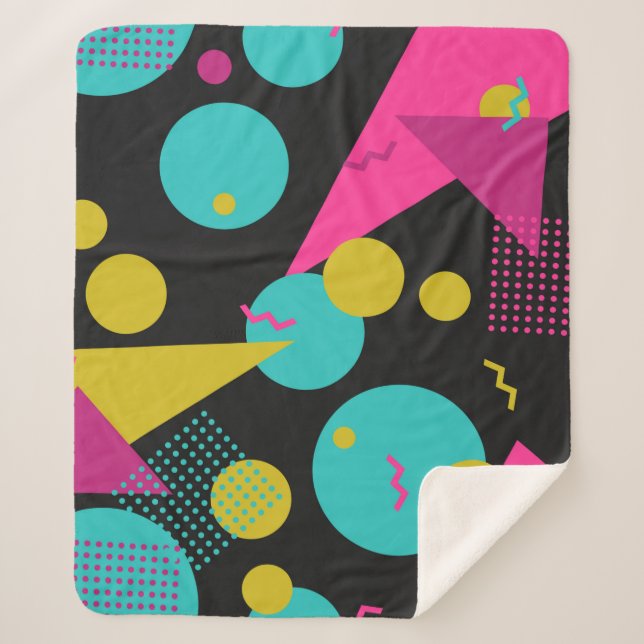 80s geometric seamless pattern with memphis elemen sherpa blanket (Front)