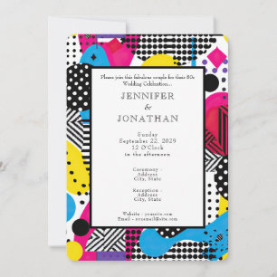 80s Graphics Retro Pattern Wedding Invitation