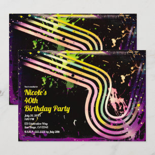 80's Grunge Colour Splatter Retro Birthday Party Invitation