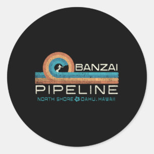 80'S Hawaii Surfing Banzai Pipeline Classic Round Sticker