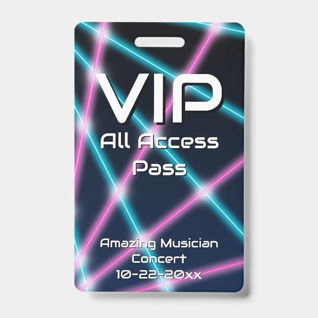 80s Laser VIP All Access Custom Concert Badge (Front)
