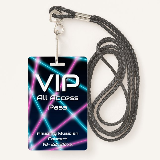 80s Laser VIP All Access Custom Concert Badge (Devant avec lanière)