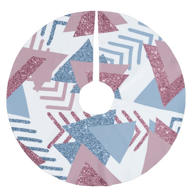 80s Lunar Abstract | Dusty Mauve Pink and Blue Brushed Polyester Tree Skirt (Front)