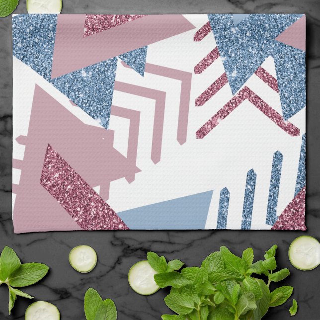 80s Lunar Abstract | Dusty Mauve Pink and Blue Kitchen Towel (Creator Uploaded)