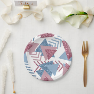80s Lunar Abstract Dusty Mauve Pink and Blue Paper Plate