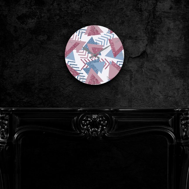 80s Lunar Abstract | Dusty Mauve Pink and Blue Round Clock (Creator Uploaded)