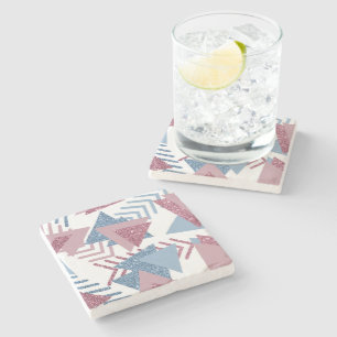 80s Lunar Abstract   Dusty Mauve Pink and Blue Stone Coaster