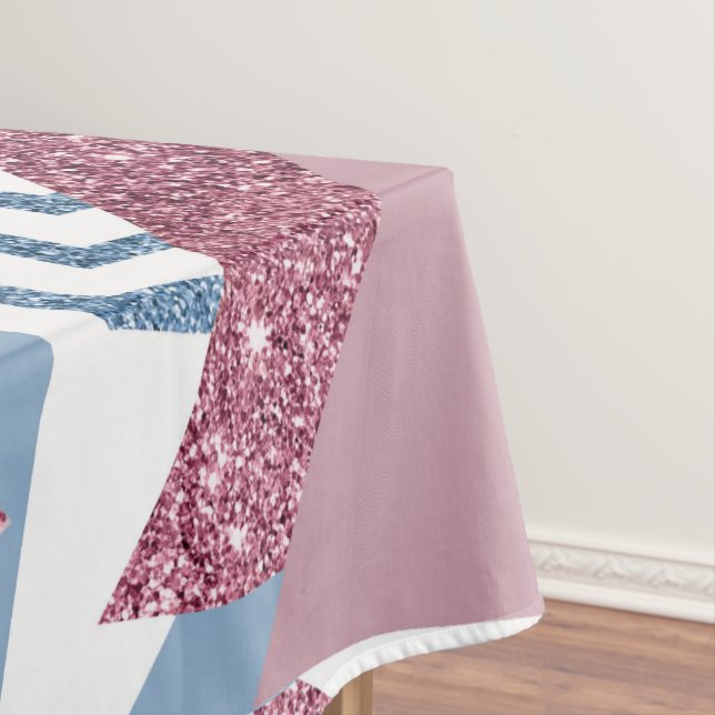80s Lunar Abstract | Dusty Mauve Pink and Blue Tablecloth (In Situ)