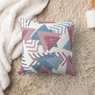 80s Lunar Abstract   Dusty Mauve Pink and Blue Throw Pillow