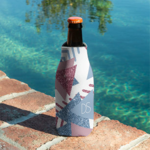 80s Lunar Abstract   Dusty Pink and Blue Custom Bottle Cooler