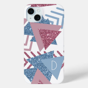 80s Lunar Abstract   Dusty Pink and Blue Custom iPhone 15 Mini Case