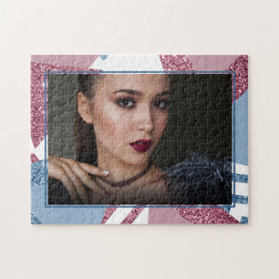 80s Lunar Abstract Dusty Pink and Blue Photo Jigsaw Puzzle
