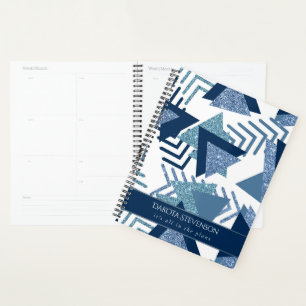 80s Luxe Abstract Turquoise and Navy Blue Custom Planner