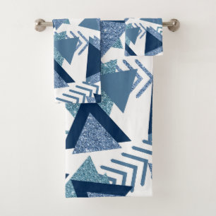 80s Luxe Abstract Turquoise and Navy Blue Shapes Bath Towel Set