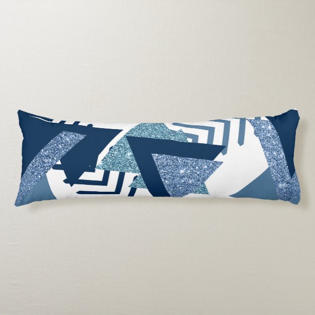 80s Luxe Abstract | Turquoise and Navy Blue Shapes Body Pillow (Front)
