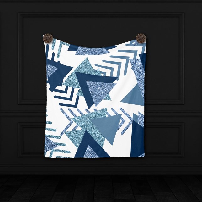 80s Luxe Abstract | Turquoise and Navy Blue Shapes Fleece Blanket (Creator Uploaded)