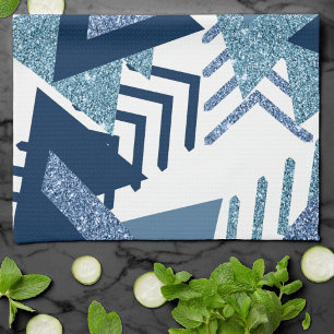 80s Luxe Abstract   Turquoise and Navy Blue Shapes Kitchen Towel