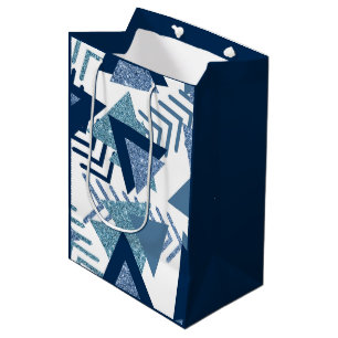 80s Luxe Abstract Turquoise and Navy Blue Shapes Medium Gift Bag