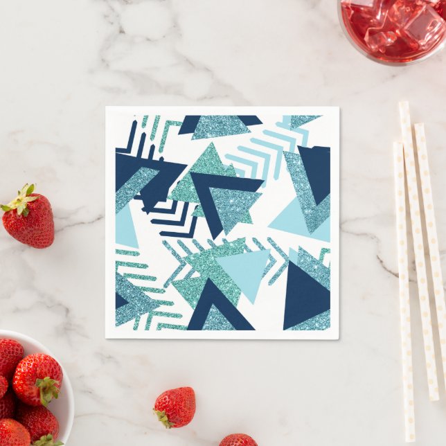 80s Luxe Abstract | Turquoise and Navy Blue Shapes Napkin (Insitu)
