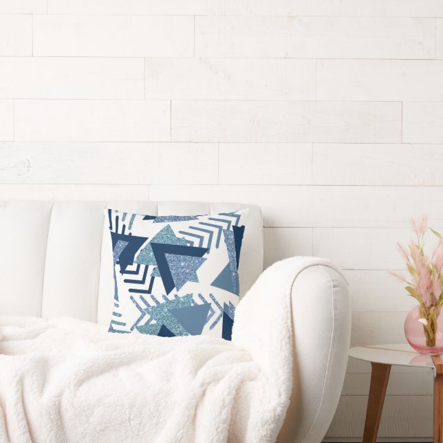 80s Luxe Abstract | Turquoise and Navy Blue Shapes Throw Pillow (Couch)