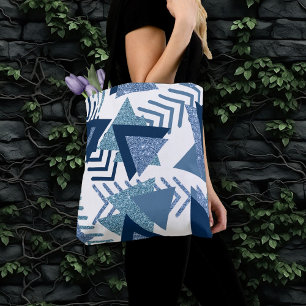 80s Luxe Abstract   Turquoise and Navy Blue Shapes Tote Bag
