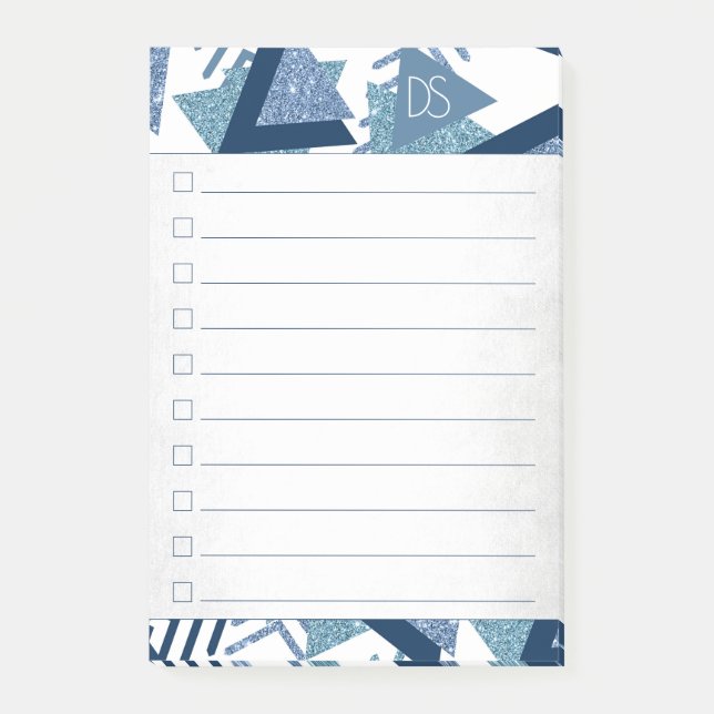 80s Luxe Abstract | Turquoise and Navy Checklist Post-it Notes (Front)