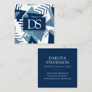 80s Luxe Abstract   Turquoise and Navy Monogram Calling Card