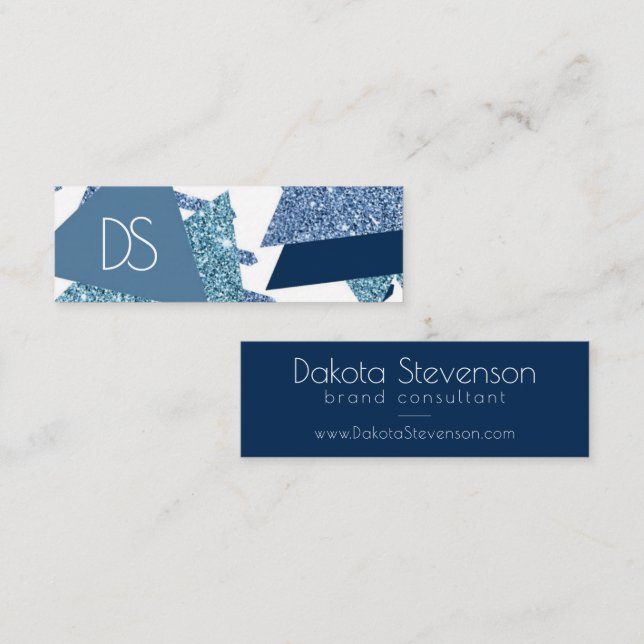 80s Luxe Abstract | Turquoise and Navy Website Mini Business Card (Front/Back)