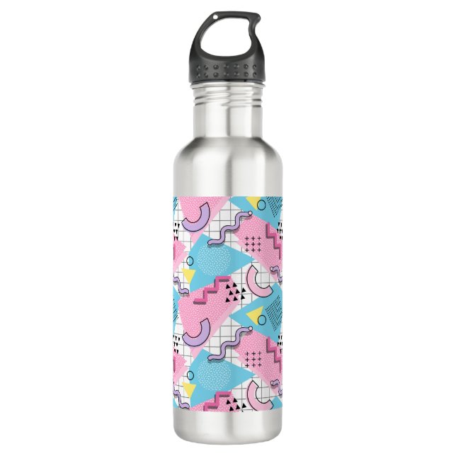 80's Memphis Active Pink Light Blue 710 Ml Water Bottle (Front)