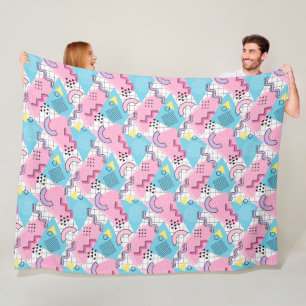 80's Memphis Active Pink Light Blue Fleece Blanket