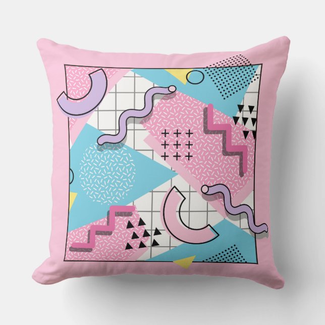 80's Memphis Active Pink Light Blue Throw Pillow (Front)