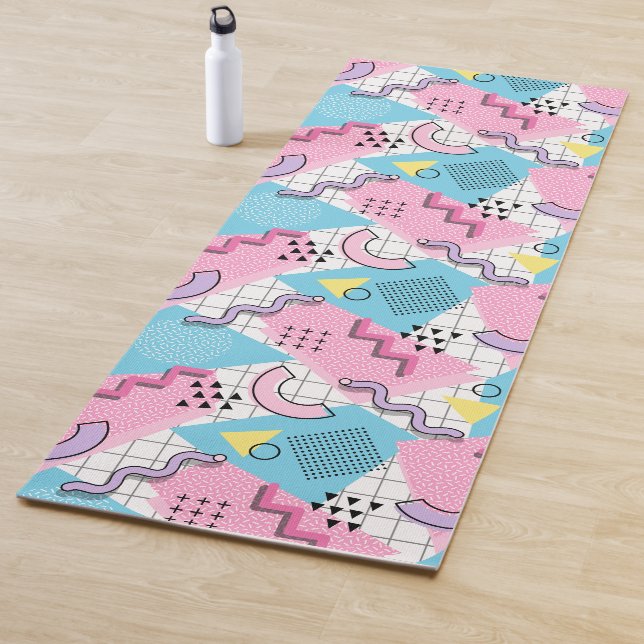 80's Memphis Active Pink Light Blue Yoga Mat (In Situ)