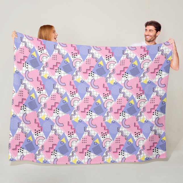 80's Memphis Active Pink Lilac Fleece Blanket (In Situ)
