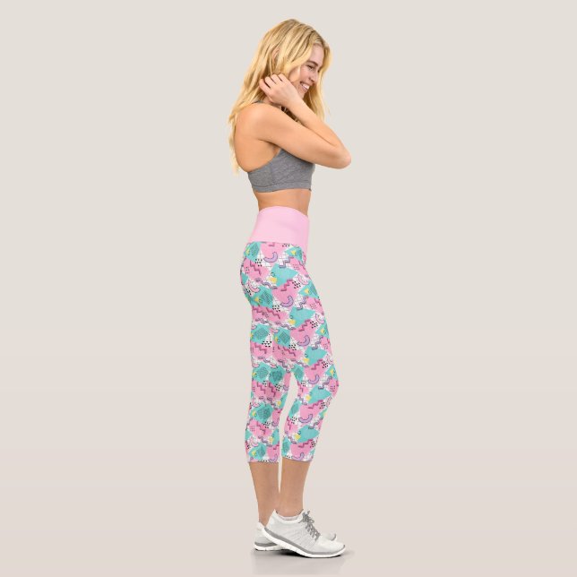80's Memphis Active Pink Turquoise Capri Leggings (Right)