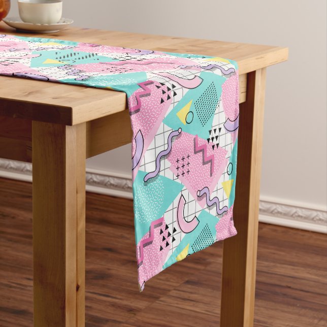 80's Memphis Active Pink Turquoise Long Table Runner (In Situ)
