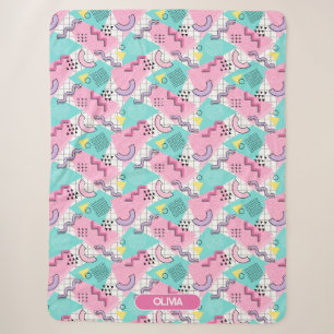 80's Memphis Active Pink Turquoise Sherpa Blanket