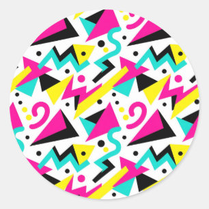 80s Memphis Geometric Pattern Classic Round Sticker