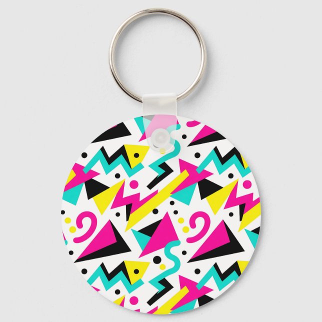 80s Memphis Geometric Pattern Keychain (Front)