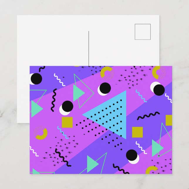 80s Memphis Purple Blue Style Retro Shapes Invitation Postcard (Front/Back)