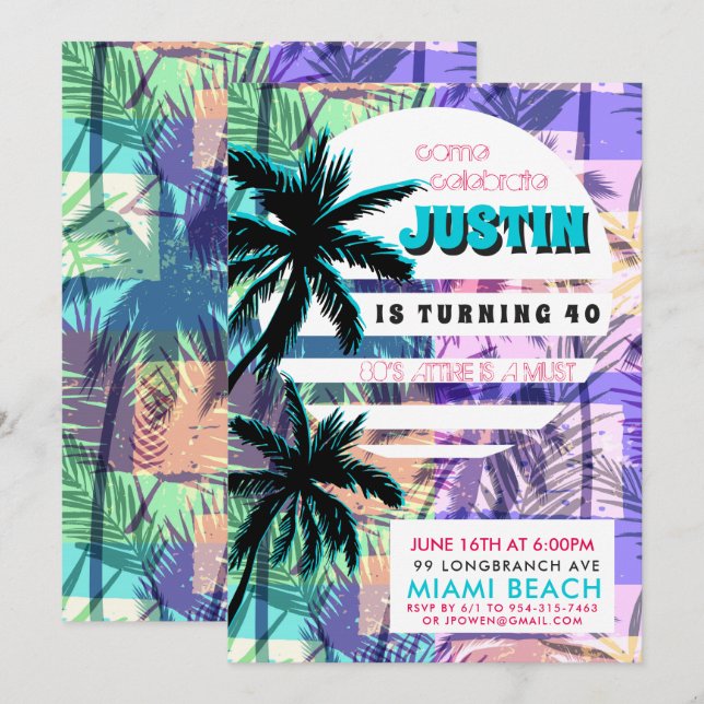 80s Miami Birthday Party Invitation (Front/Back)