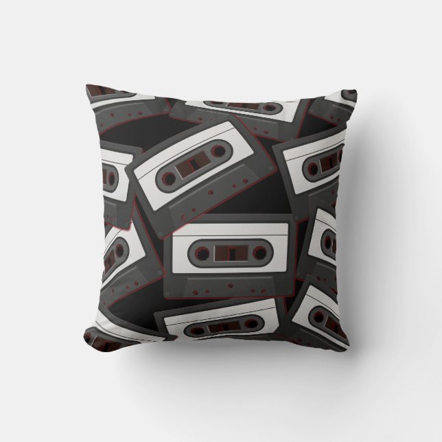 80's Mix Tape Black and White Throw Pillow (Front)