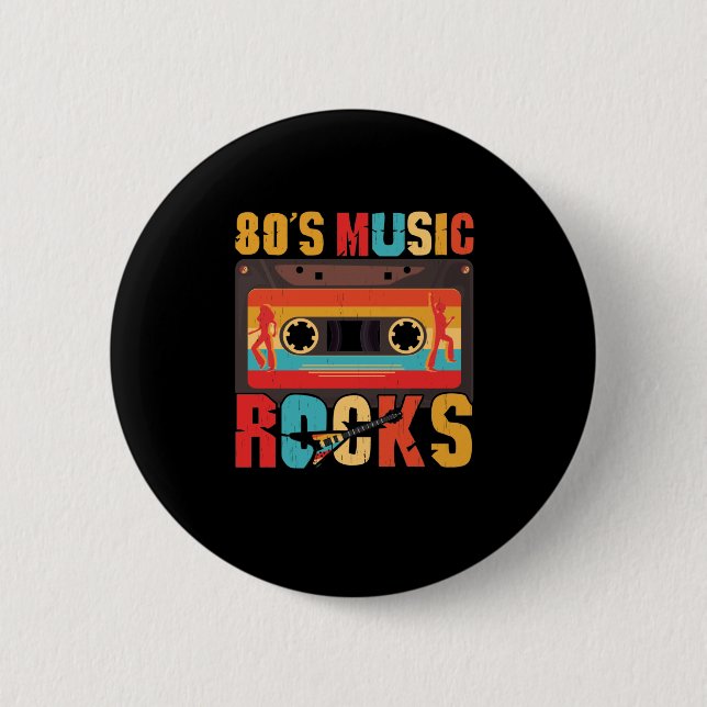 80s Music Rocks - Vintage Retro Distressed Eightie 2 Inch Round Button (Front)