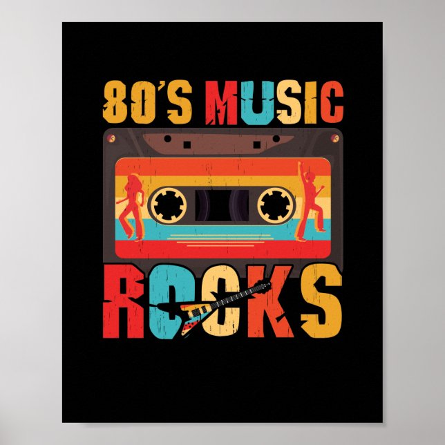 80s Music Rocks - Vintage Retro Distressed Eightie Poster (Front)