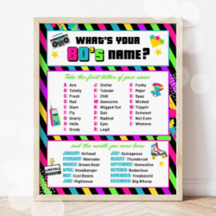 80s Name Game Party Sign Neon Retro
