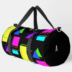 80S NEON FLUORESCENT COLOR GEOMETRIC SHAPE PATTERN DUFFLE BAG
