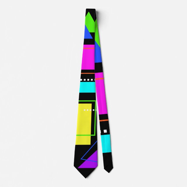 80S NEON FLUORESCENT COLOR GEOMETRIC SHAPE PATTERN TIE (Front)