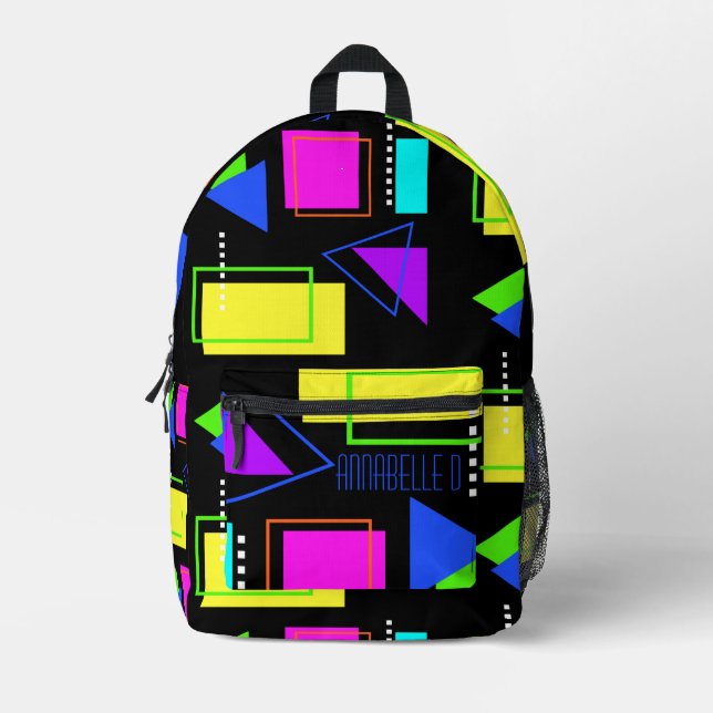 80S NEON FLUORESCENT COLOR GEOMETRIC SHAPE TRENDY PRINTED BACKPACK (Front)