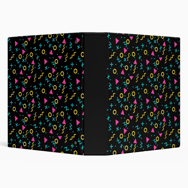 80s Neon Geometric Pattern Pink Teal Yellow Blue Binder (Background)